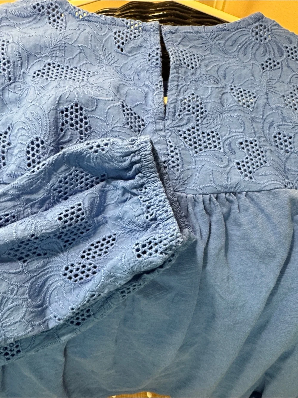 Boden Broderie Blue Lace Yoke Puff-Sleeve Women's Top